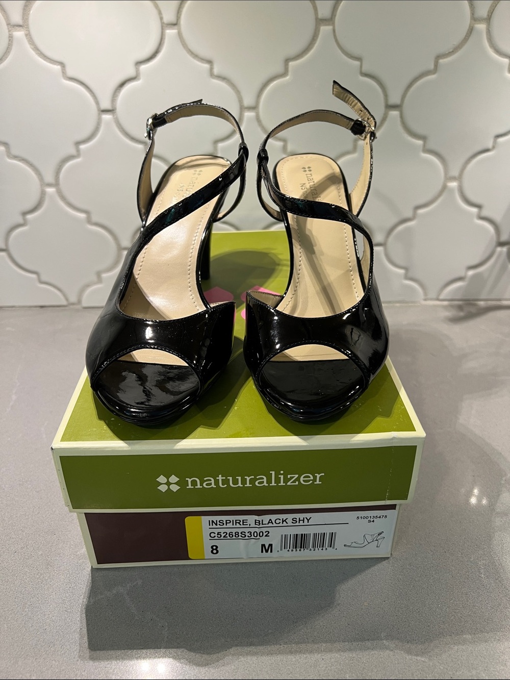 Naturalizer Black Patent Cross-Strap Peep-Toe Heels